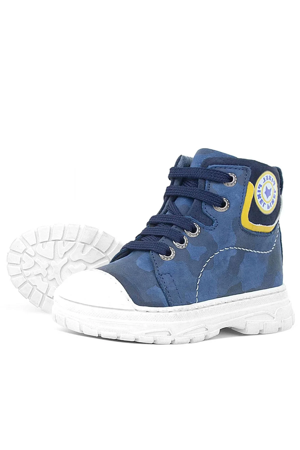 Hakiki Deri Pixel Lacivert Kamuflaj Desenli Kız Çocuk Bot