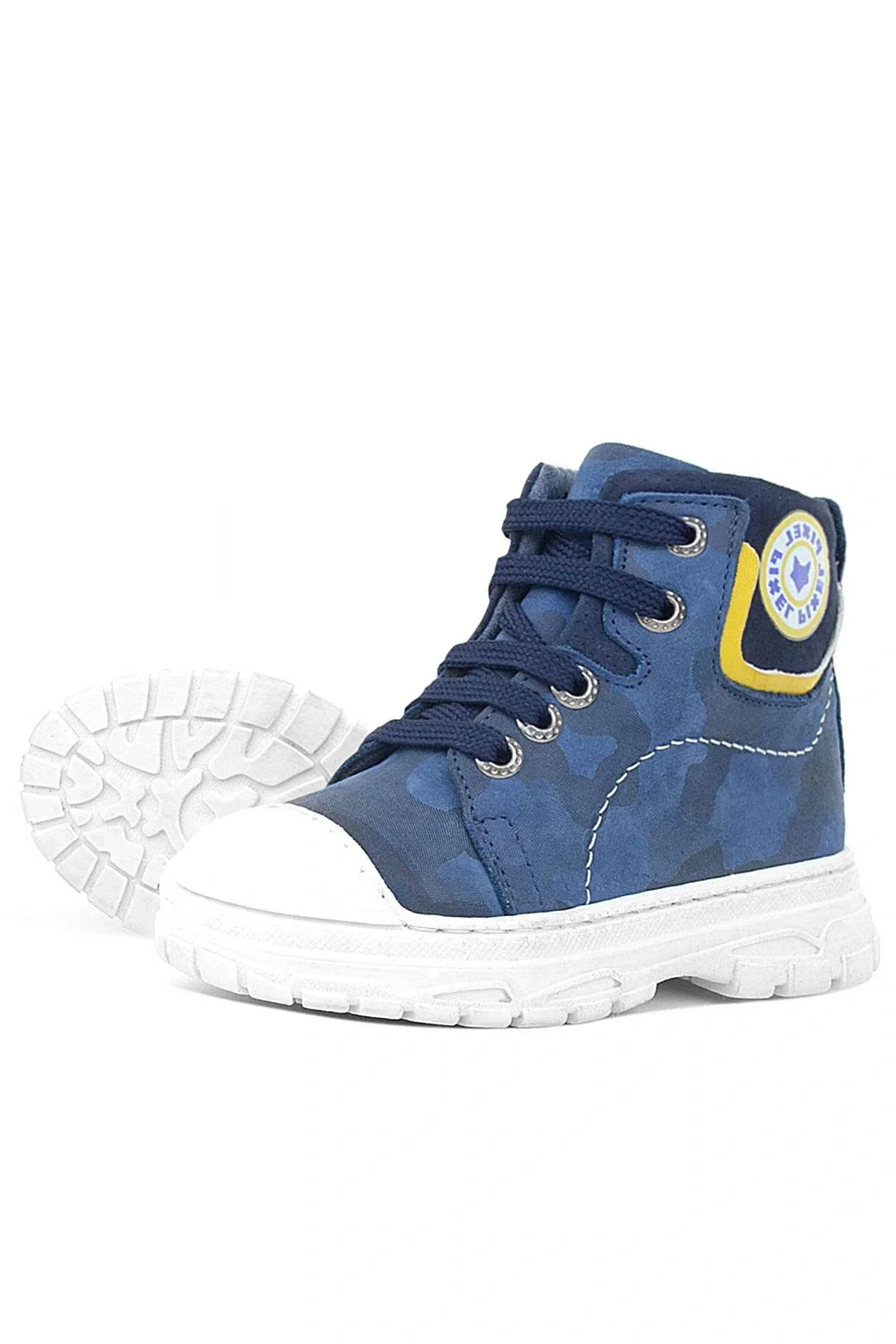 Hakiki Deri Pixel Lacivert Kamuflaj Desenli Kız Çocuk Bot