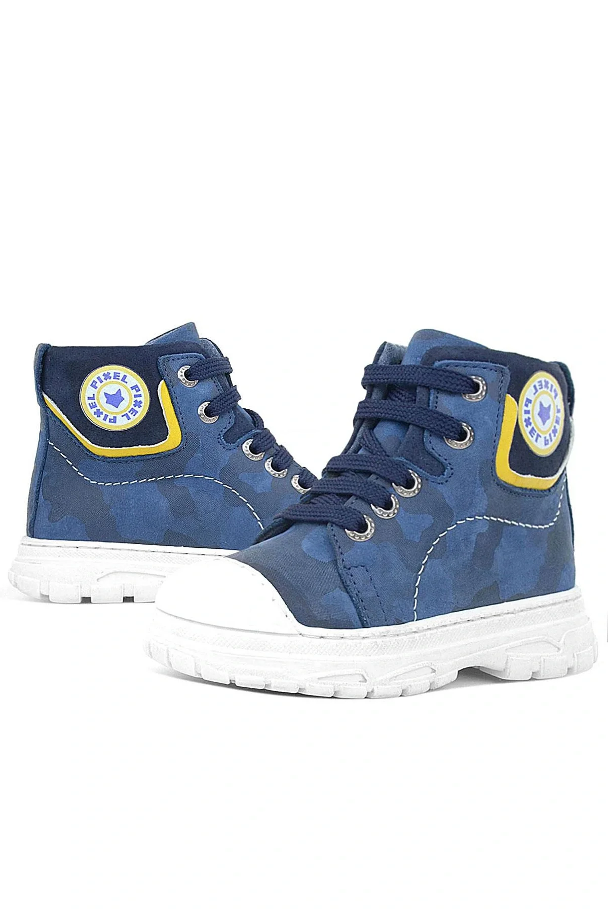 Hakiki Deri Pixel Lacivert Kamuflaj Desenli Kız Çocuk Bot