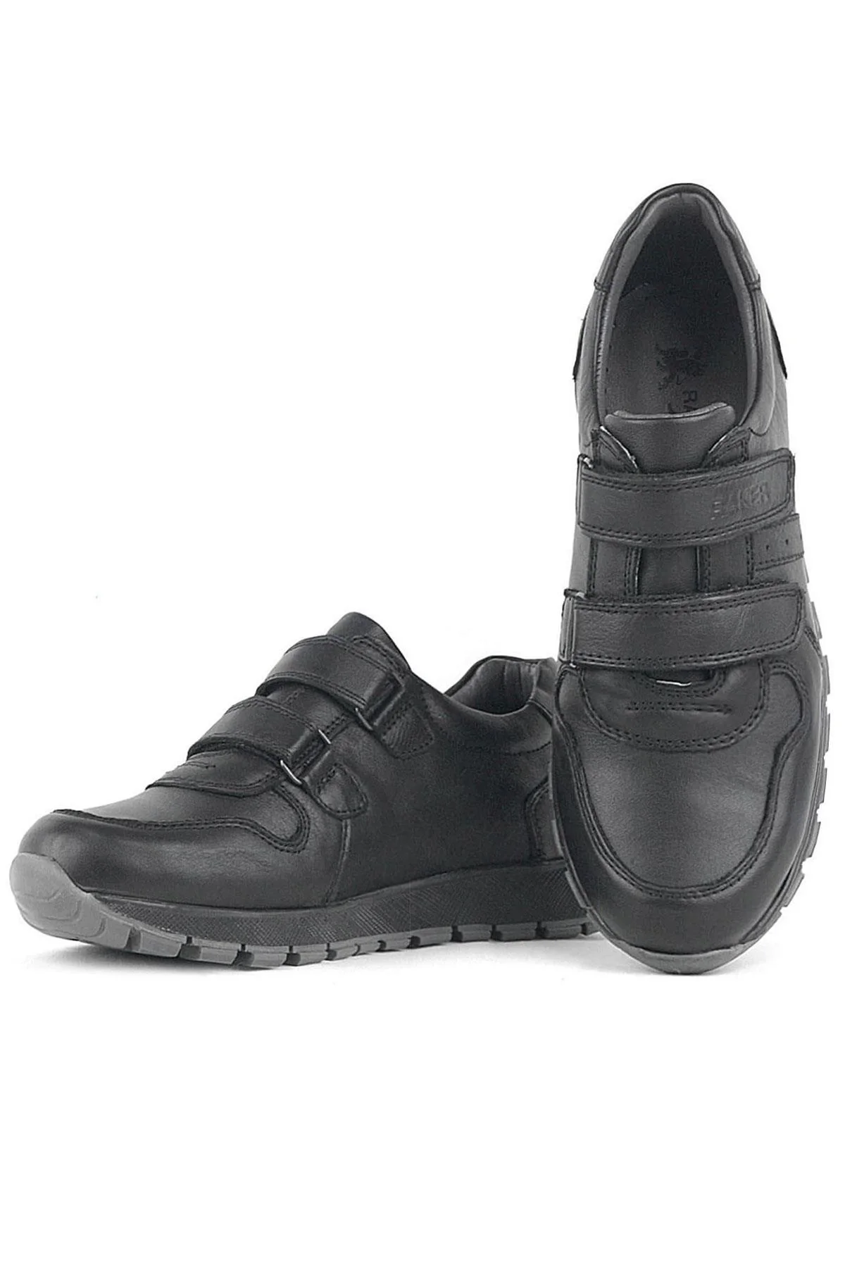 Hakiki Deri Siyah Cırtlı Spor Çocuk Ayakkabı Sneaker