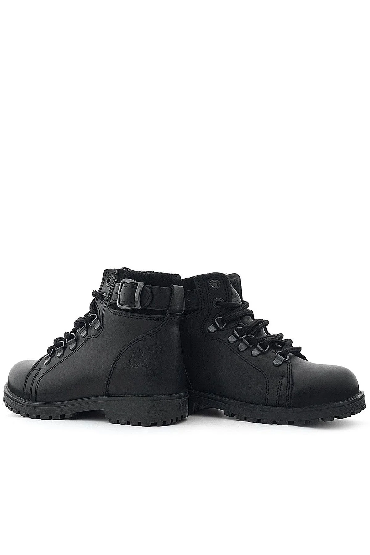 Hakiki Deri Siyah Gerçek Kürklü Bağcıklı Fermuarlı Çocuk Botu