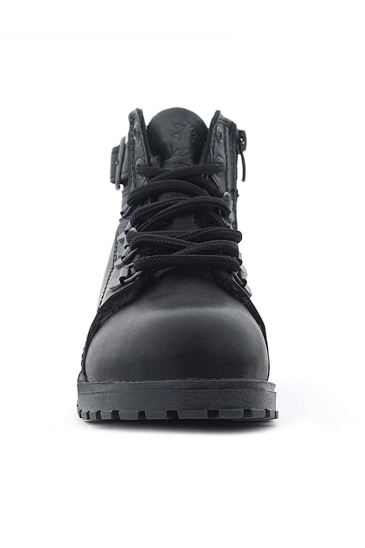 Hakiki Deri Siyah Gerçek Kürklü Bağcıklı Fermuarlı Çocuk Botu