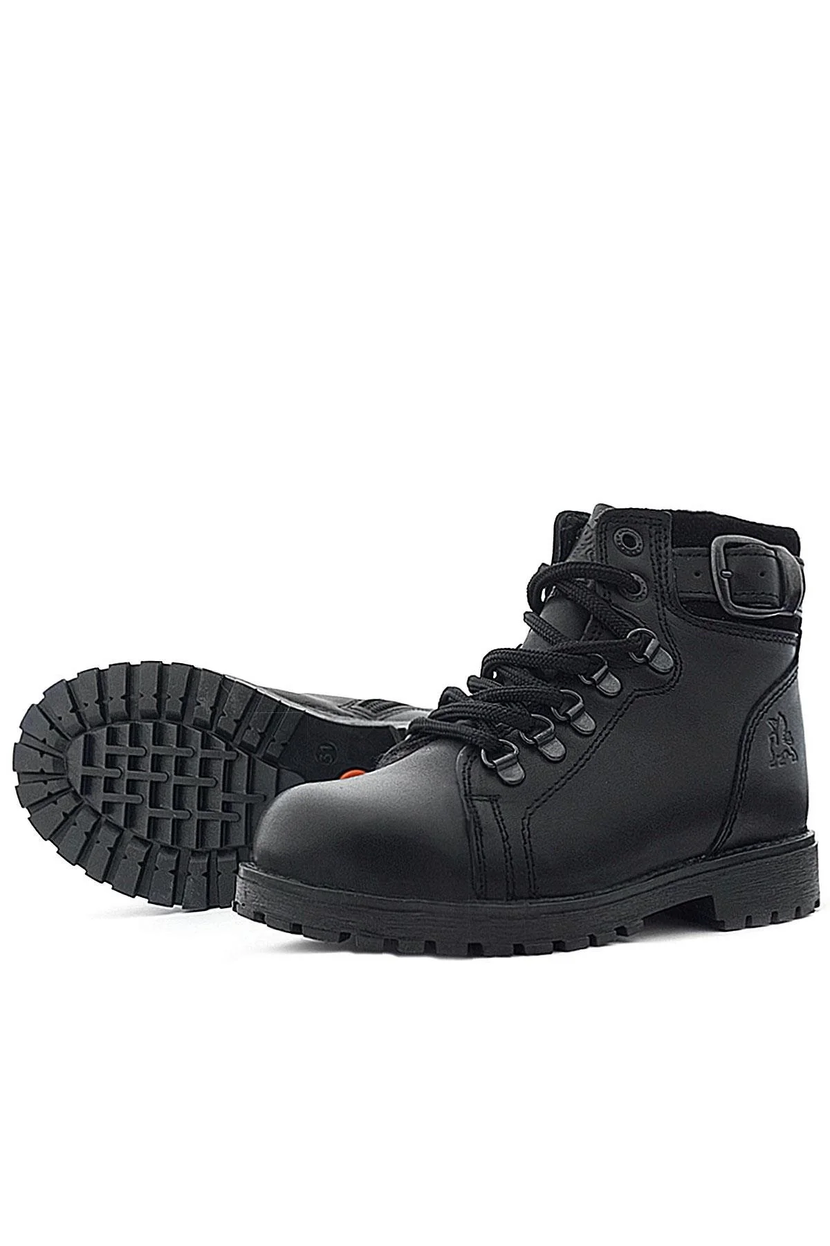 Hakiki Deri Siyah Gerçek Kürklü Bağcıklı Fermuarlı Çocuk Botu