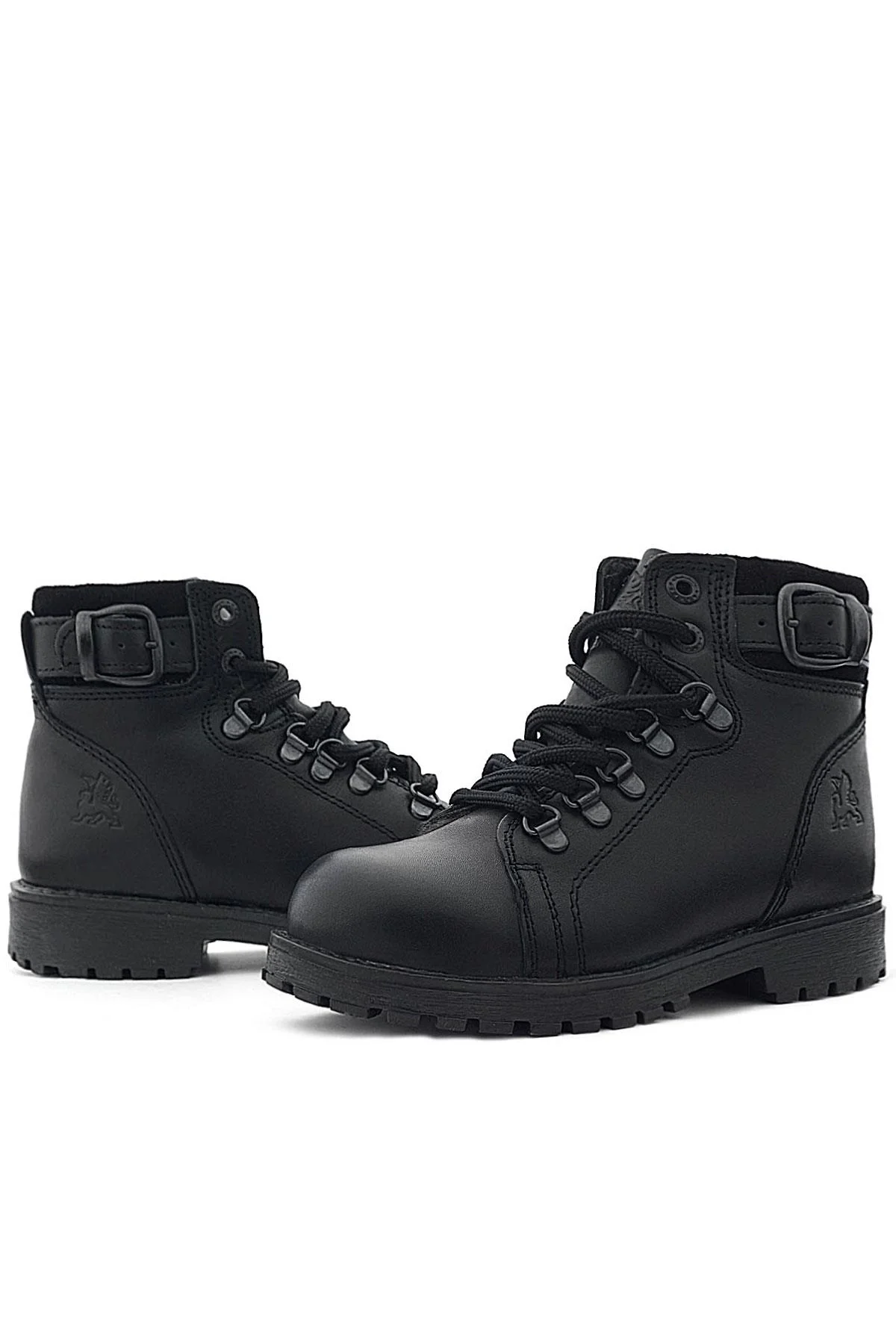 Hakiki Deri Siyah Gerçek Kürklü Bağcıklı Fermuarlı Çocuk Botu