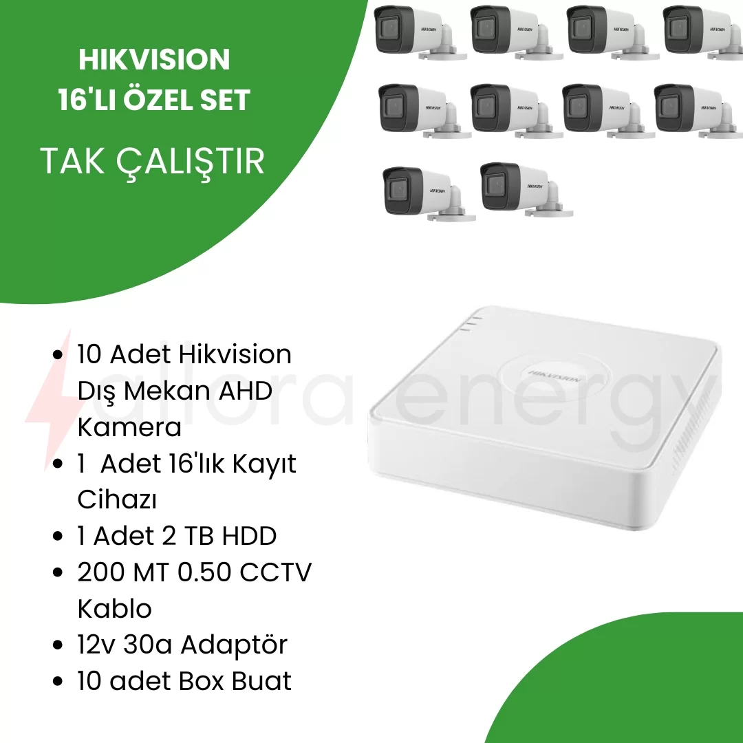 Hikvision 16lı Güvenlik Kamera Seti 10 Kamera (2 TB HDD)