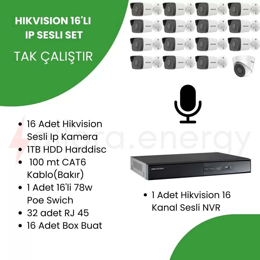 Hikvision 16’lı IP Sesli Set