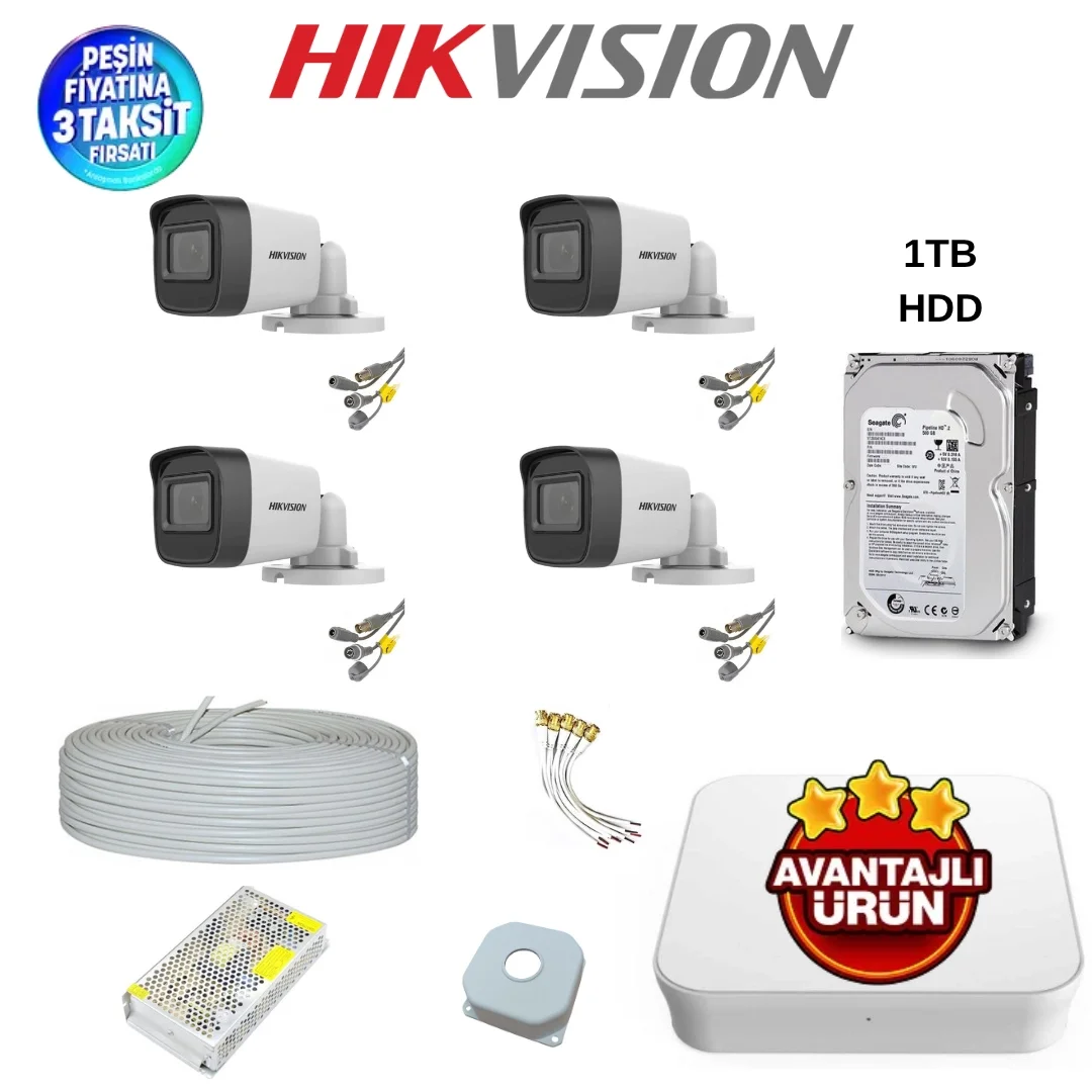 Hikvision 4 Kameralı (1TB Harddisc) Güvenlik Kamerası Full Tak Çalıştır Set