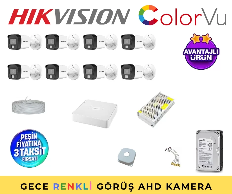 Hikvision 8li AHD Gece Renkli Güvenlik Kamerası