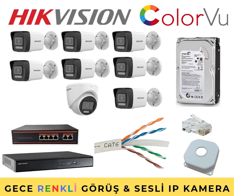 Hikvision 8’li IP Sesli Gece Renkli Set TAK ÇALIŞTIR