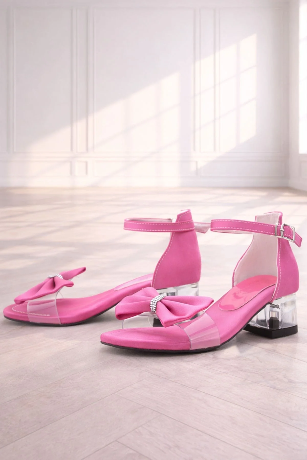 Jessie Fuşya Saten Kurdeleli Kız Çocuk Topuklu Ayakkabı