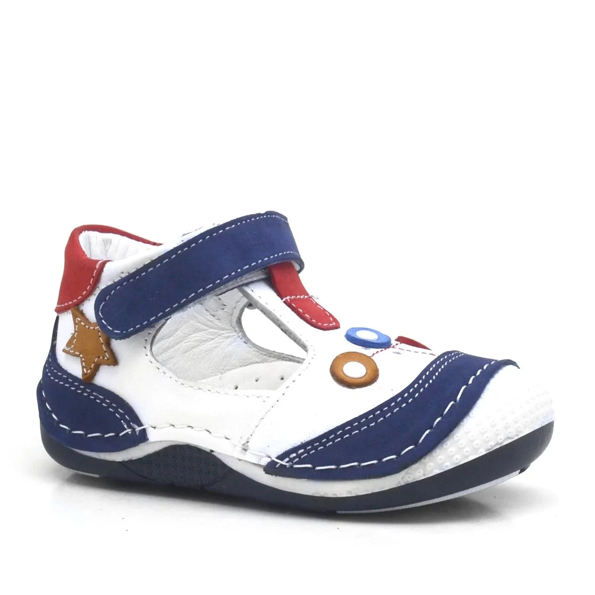 Lacivert Hakiki Deri Cırtlı Erkek Bebek Ayakkabı Patik