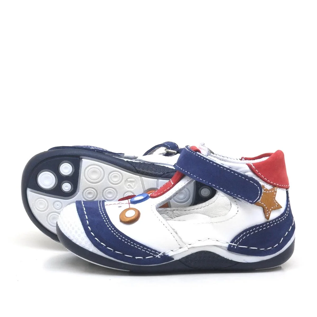 Lacivert Hakiki Deri Cırtlı Erkek Bebek Ayakkabı Patik