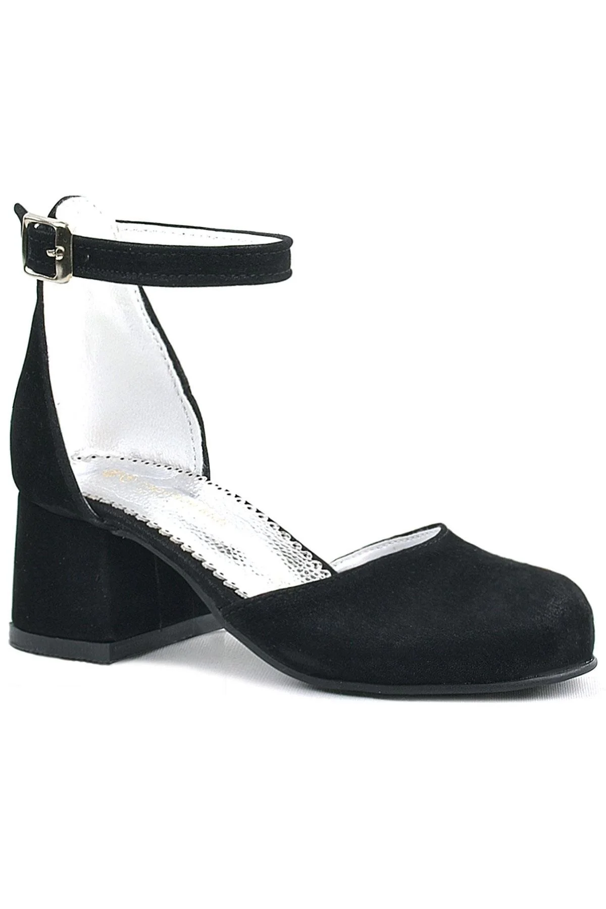 Merida Siyah Süet Kalın Topuklu Kız Çocuk Topuklu Ayakkabı