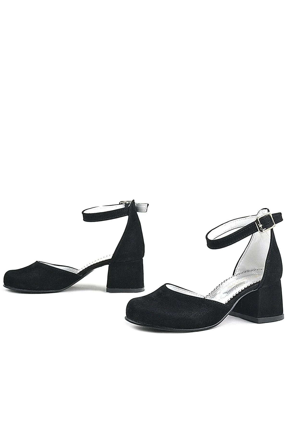 Merida Siyah Süet Kalın Topuklu Kız Çocuk Topuklu Ayakkabı