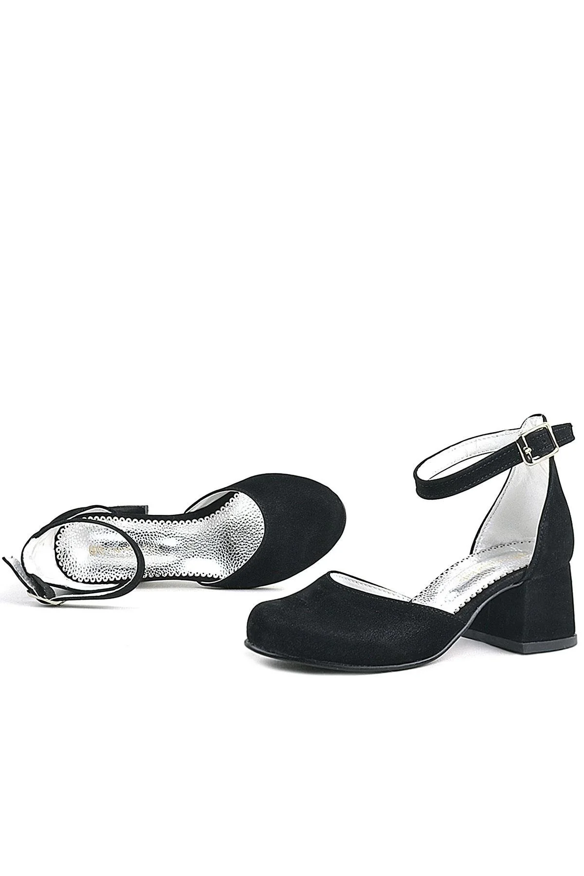 Merida Siyah Süet Kalın Topuklu Kız Çocuk Topuklu Ayakkabı