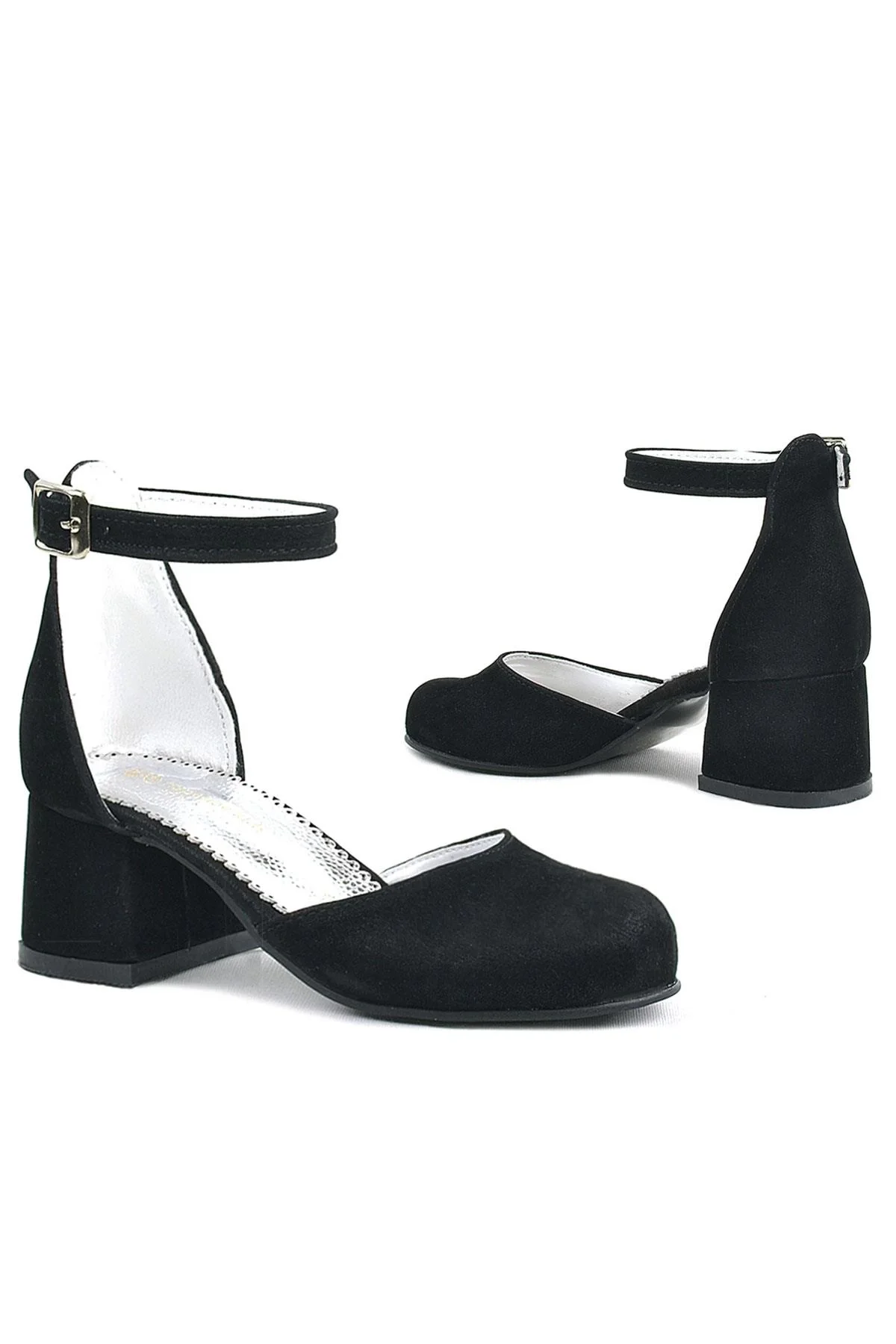 Merida Siyah Süet Kalın Topuklu Kız Çocuk Topuklu Ayakkabı