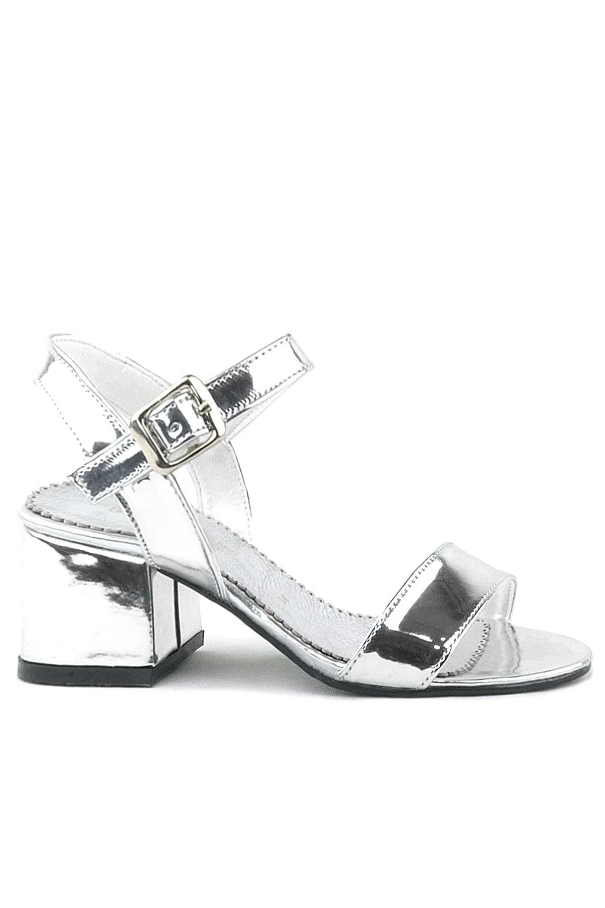 Pony Gümüş Aynalı Kalın Topuklu Kız Çocuk Abiye Ayakkabı