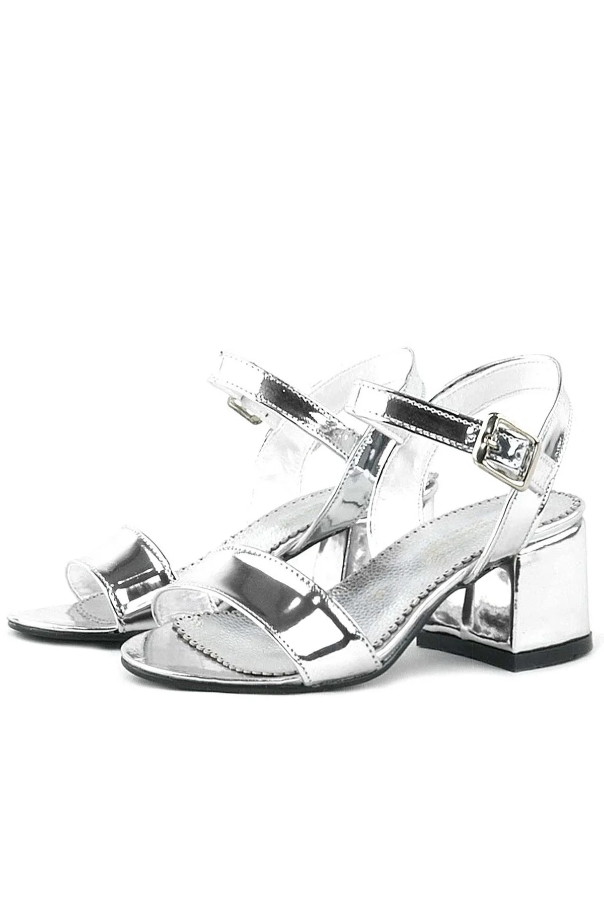Pony Gümüş Aynalı Kalın Topuklu Kız Çocuk Abiye Ayakkabı