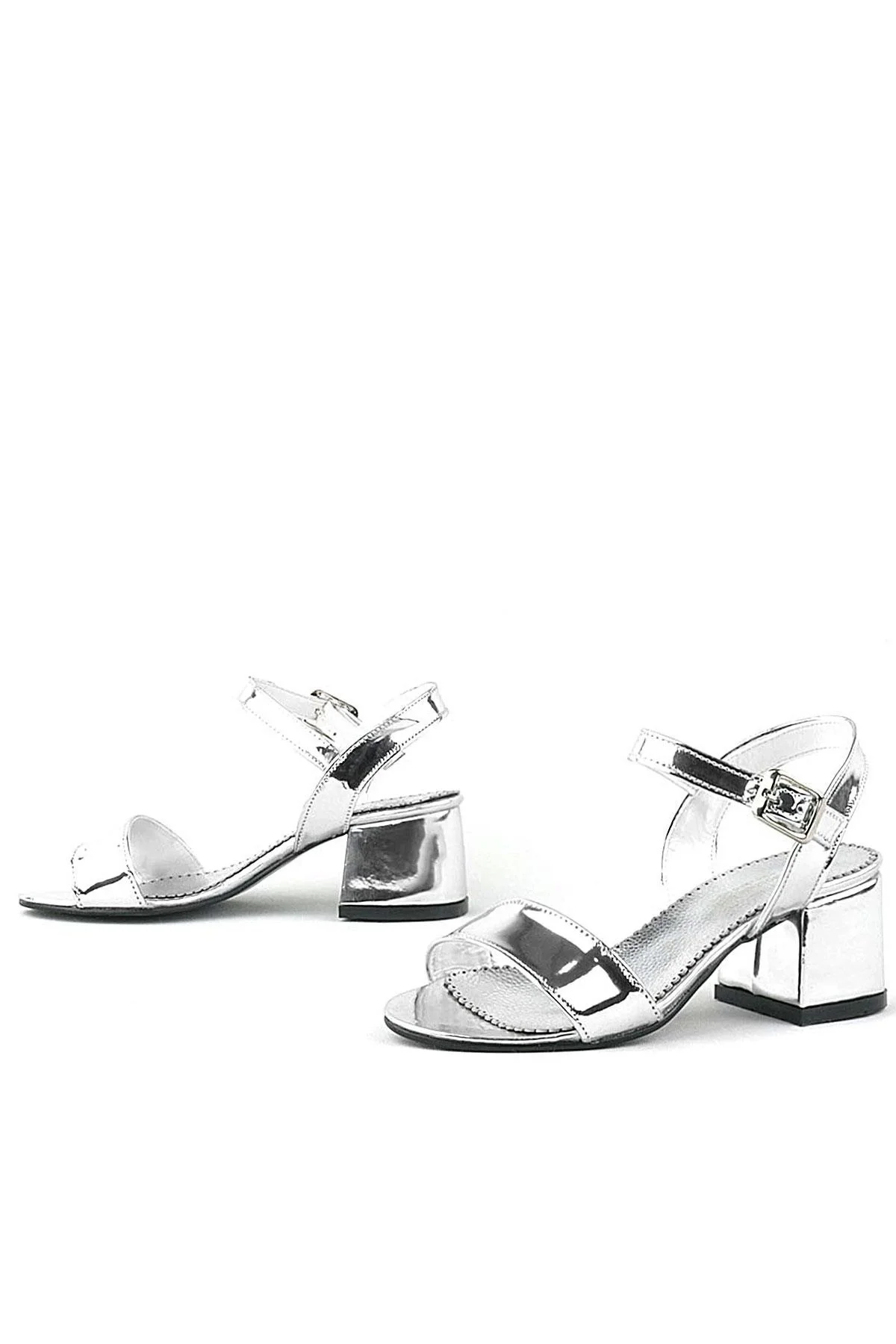 Pony Gümüş Aynalı Kalın Topuklu Kız Çocuk Abiye Ayakkabı