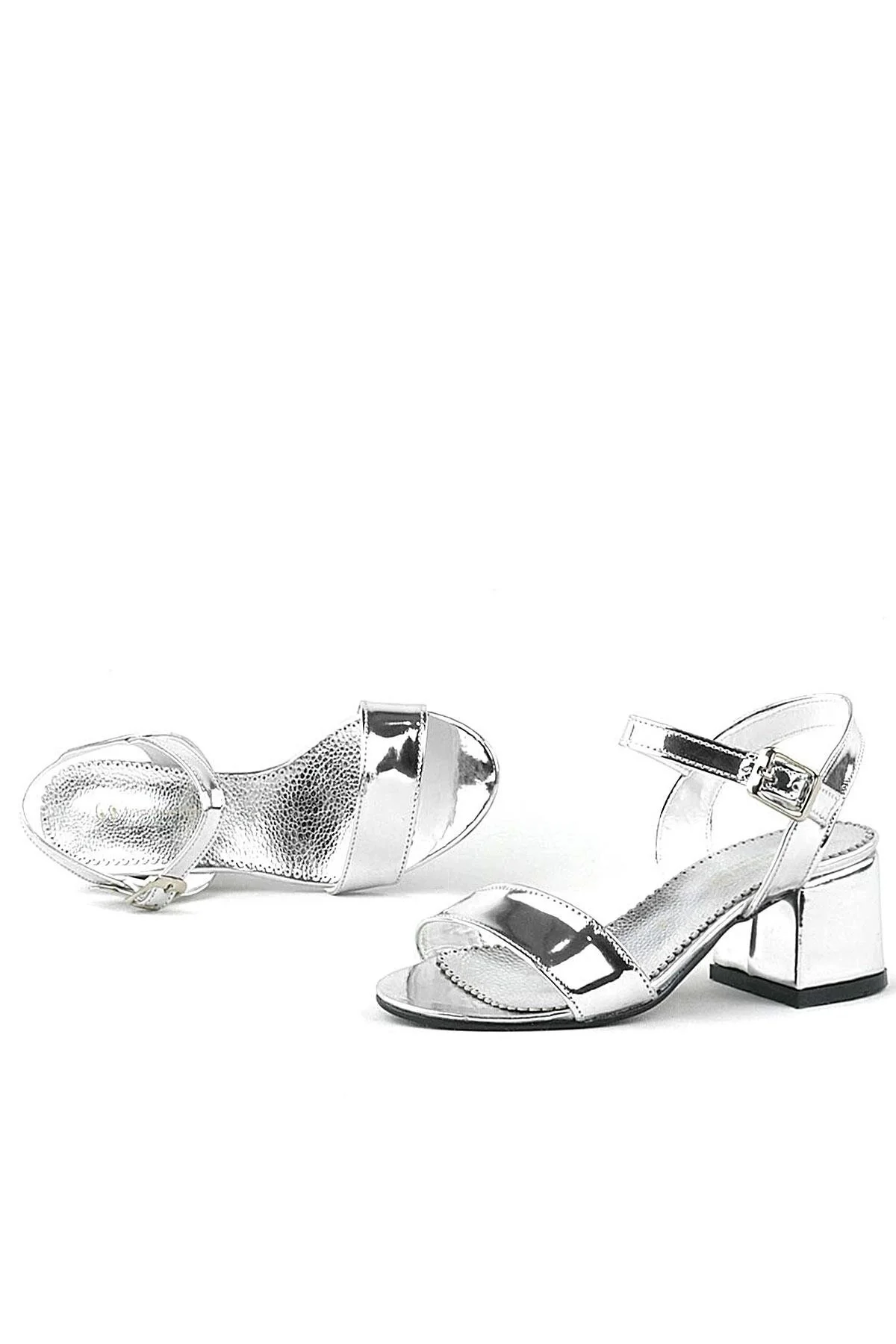 Pony Gümüş Aynalı Kalın Topuklu Kız Çocuk Abiye Ayakkabı