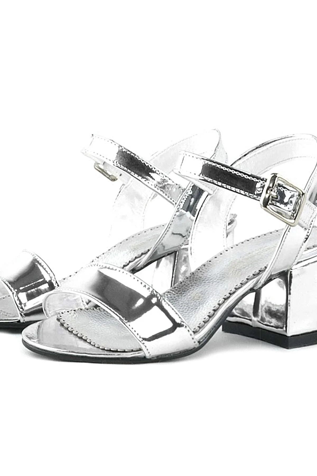 Pony Gümüş Aynalı Kalın Topuklu Kız Çocuk Abiye Ayakkabı