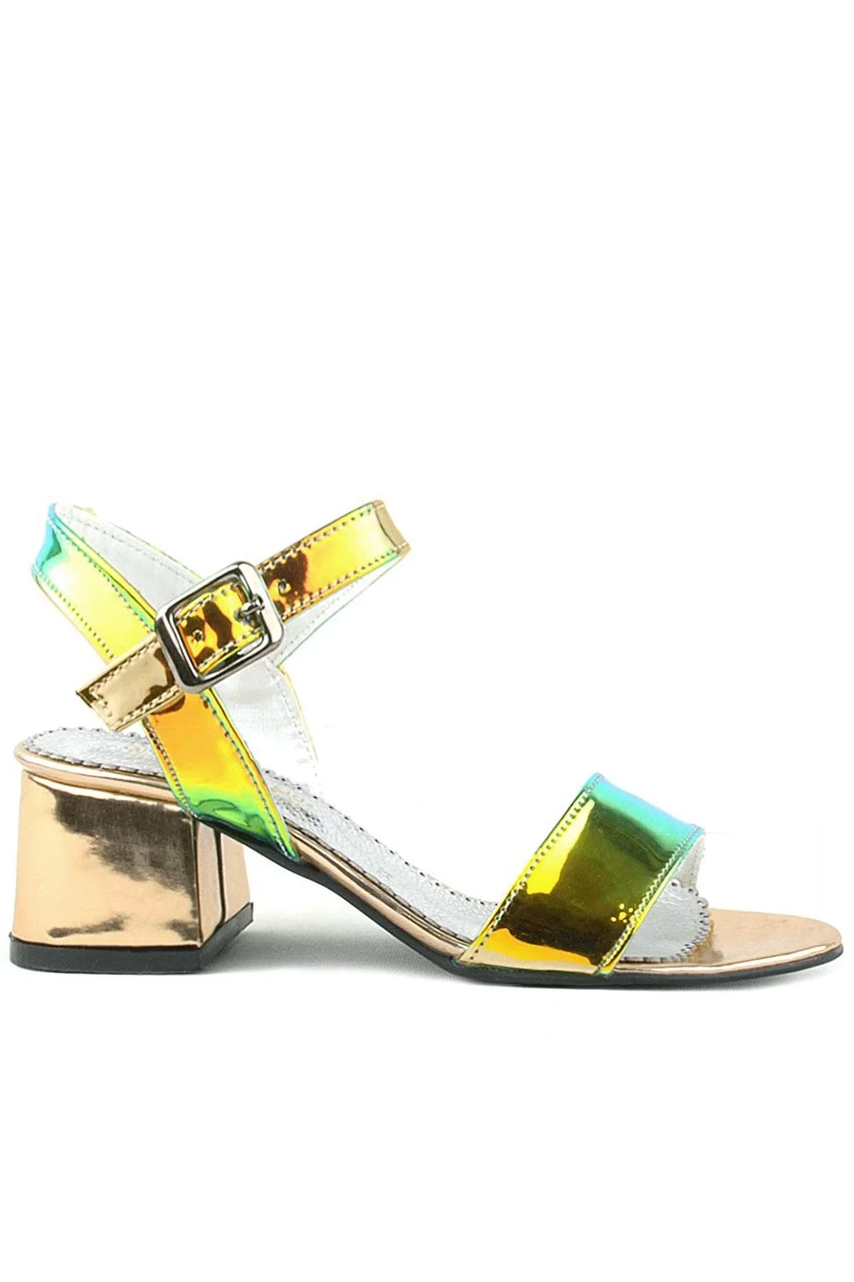 Pony Hologram Bakır-Yeşil Kalın Topuklu Kız Çocuk Abiye Ayakkabı