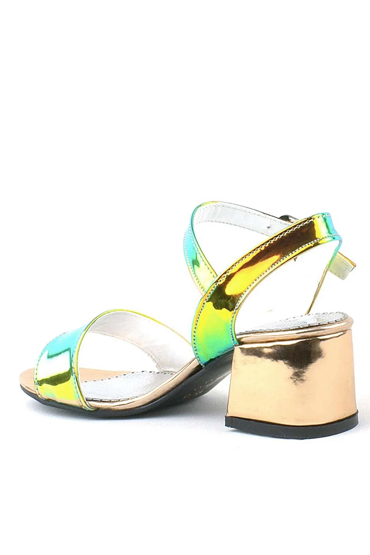 Pony Hologram Bakır-Yeşil Kalın Topuklu Kız Çocuk Abiye Ayakkabı