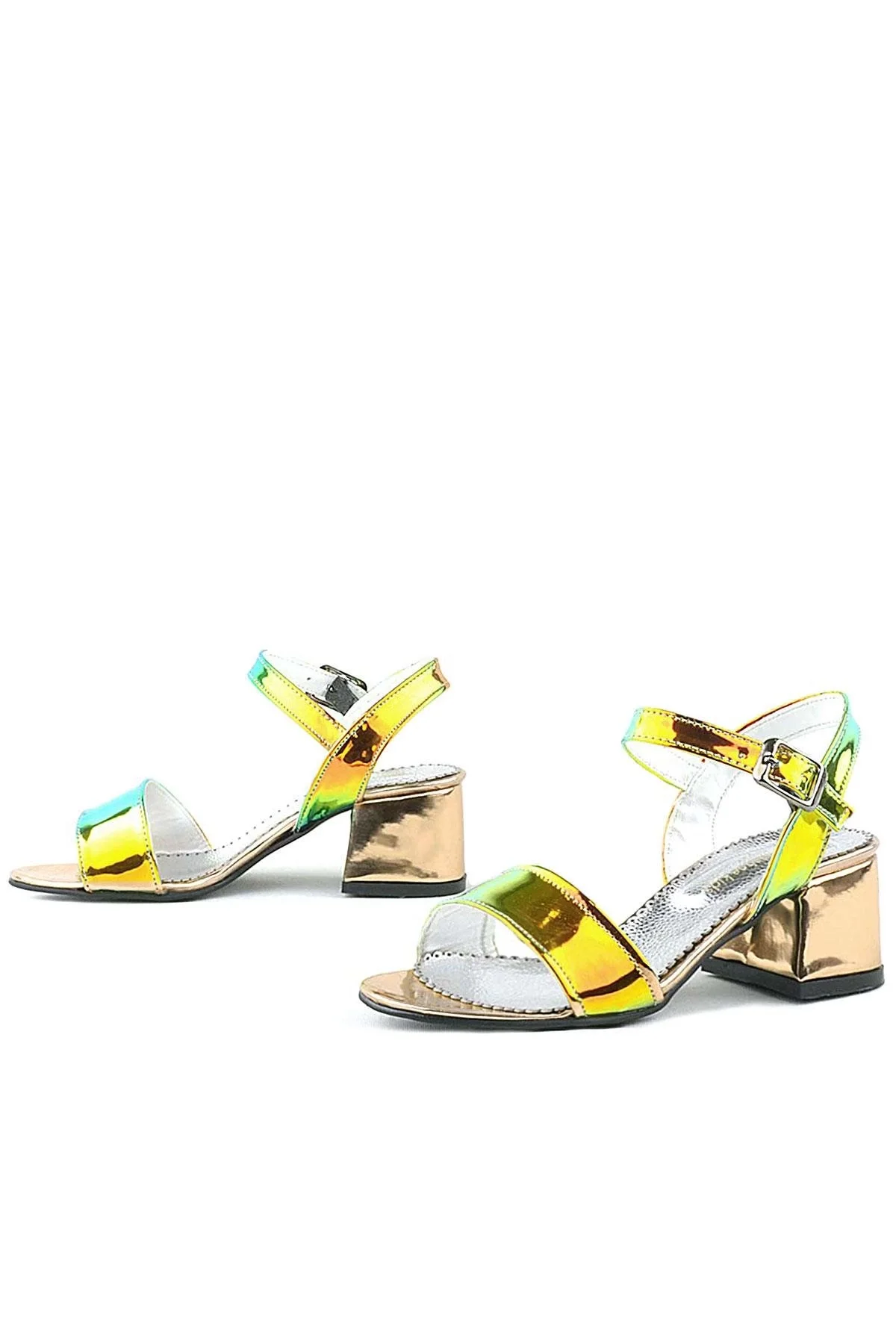 Pony Hologram Bakır-Yeşil Kalın Topuklu Kız Çocuk Abiye Ayakkabı