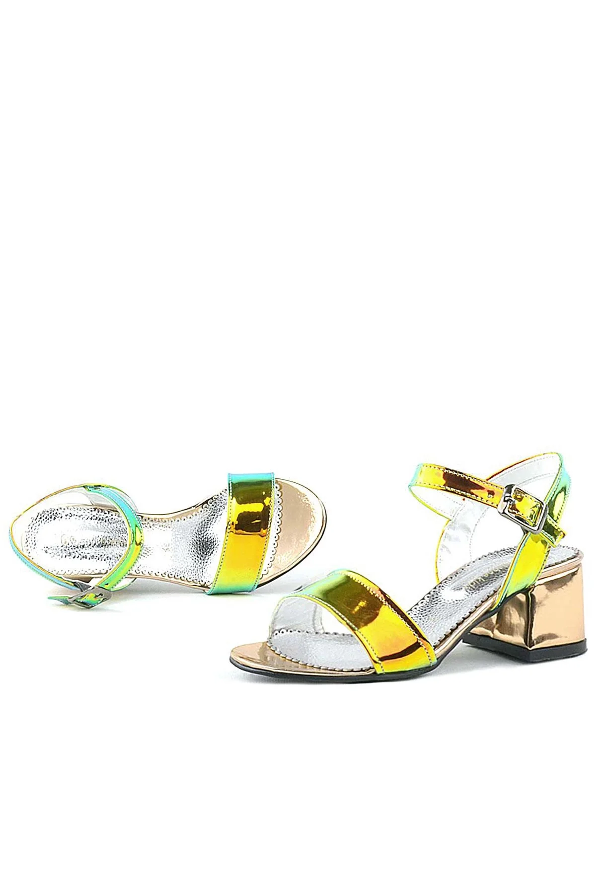 Pony Hologram Bakır-Yeşil Kalın Topuklu Kız Çocuk Abiye Ayakkabı