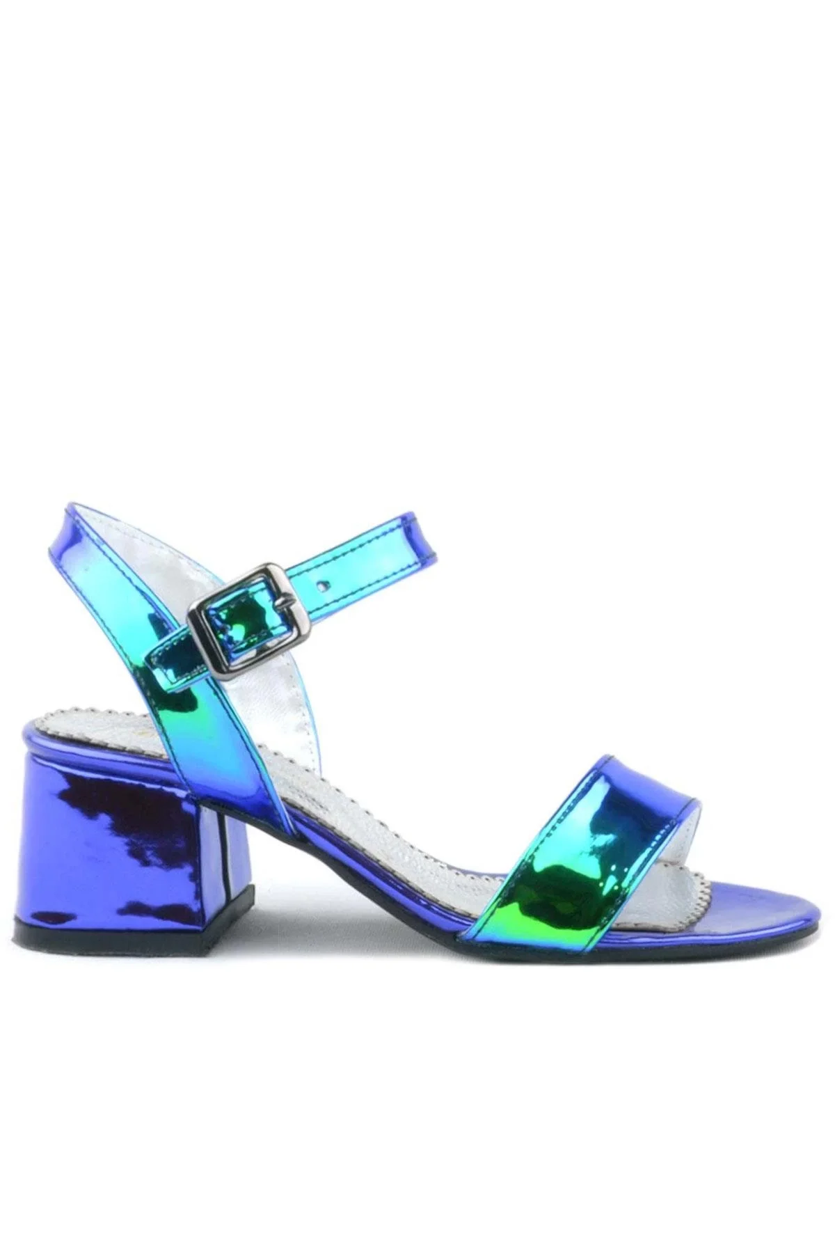 Pony Hologram Mor-Yeşil Kalın Topuklu Kız Çocuk Abiye Ayakkabı