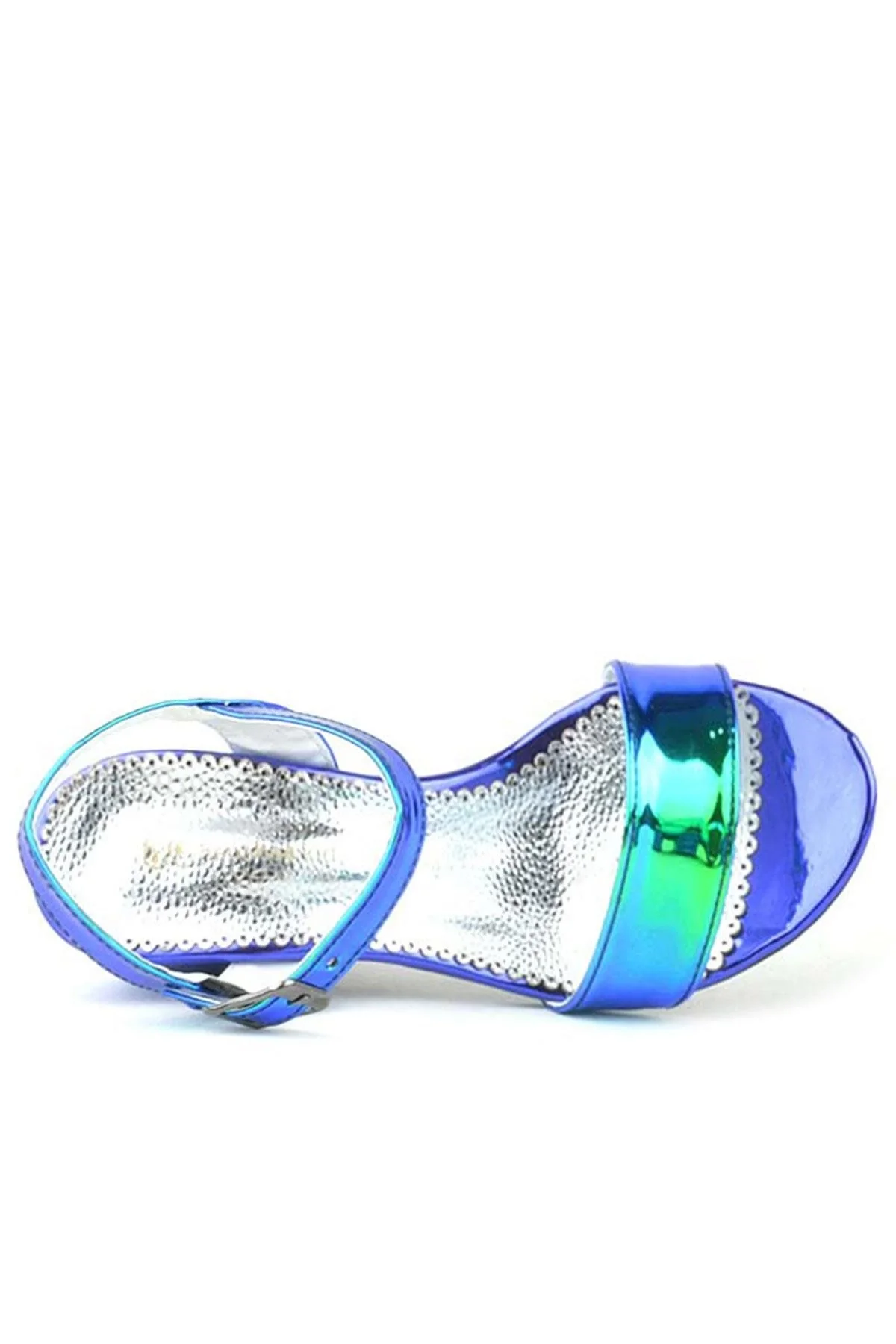 Pony Hologram Mor-Yeşil Kalın Topuklu Kız Çocuk Abiye Ayakkabı
