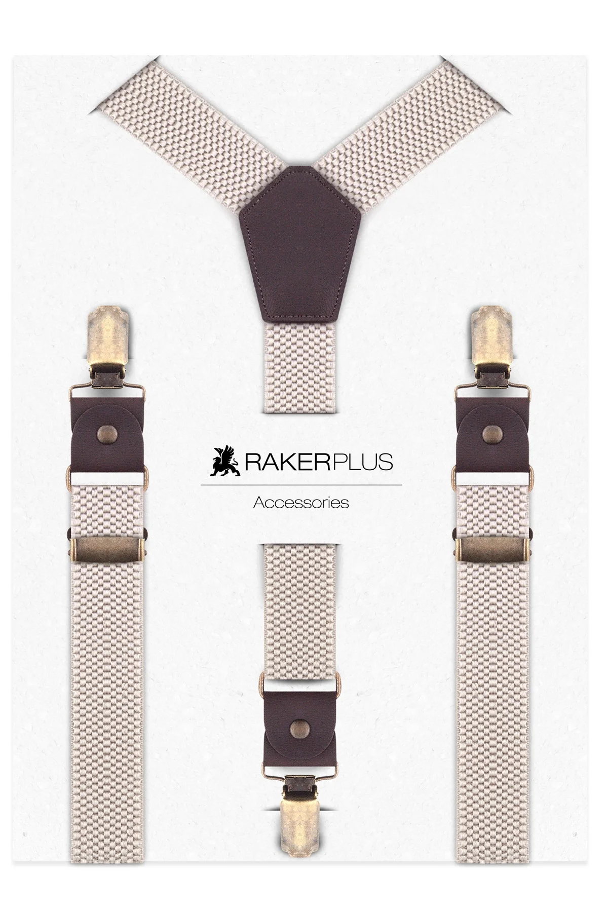 Rakerplus Ayarlanabilir Klipsli Bej Kahve Çocuk Kemer Pantolon Askısı