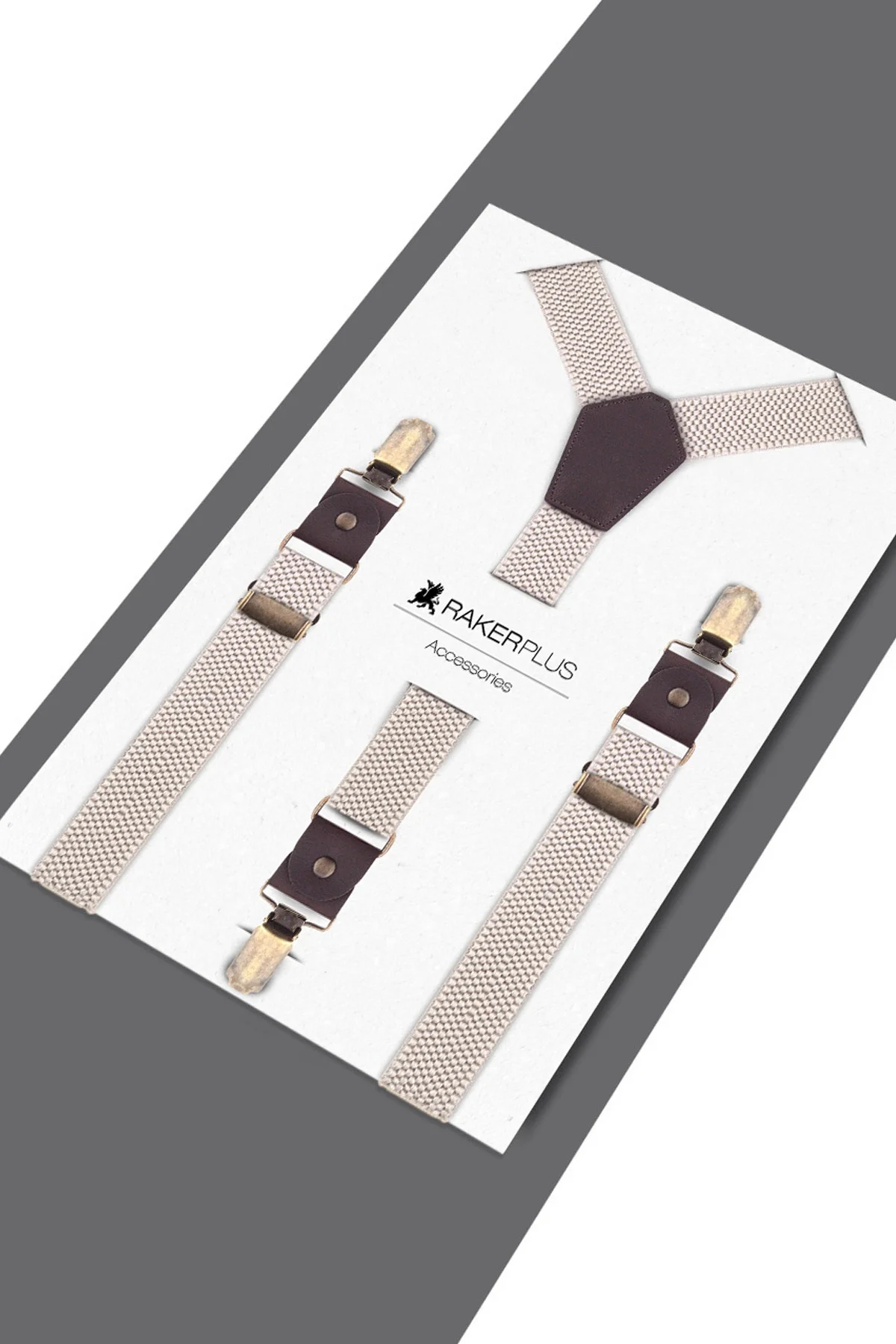 Rakerplus Ayarlanabilir Klipsli Bej Kahve Çocuk Kemer Pantolon Askısı