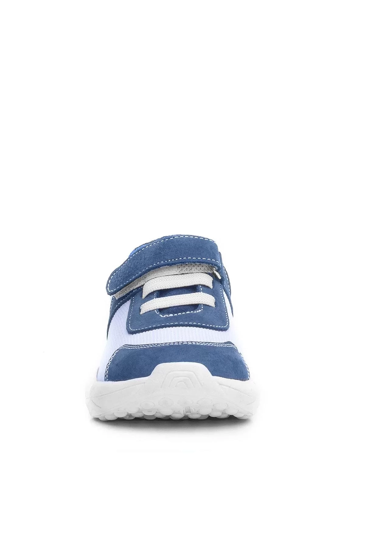 Rakerplus Barefoot Hakiki Deri Krem Lacivert Cırt Cırtlı Çocuk Spor Ayakkabı