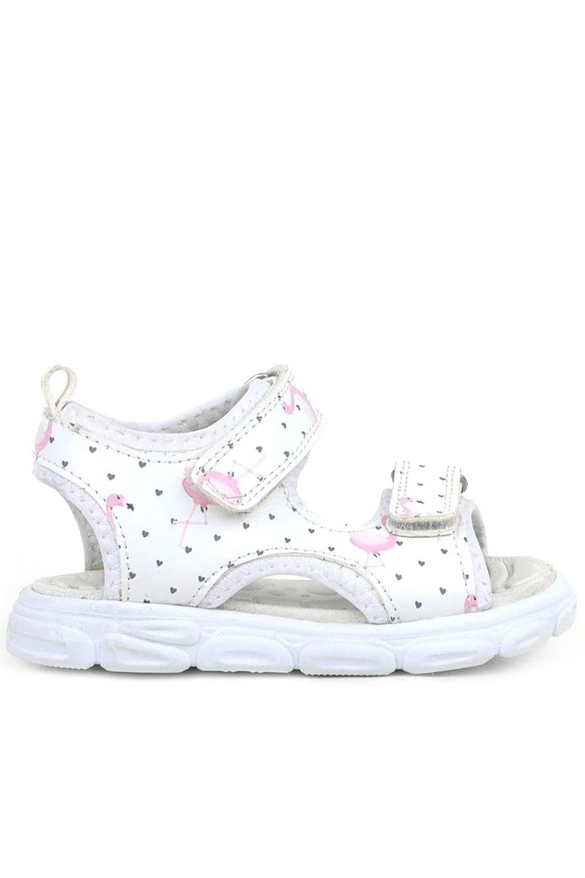 Rakerplus Beyaz Flamingo Cırtlı Bebek Sandalet Ayakkabı