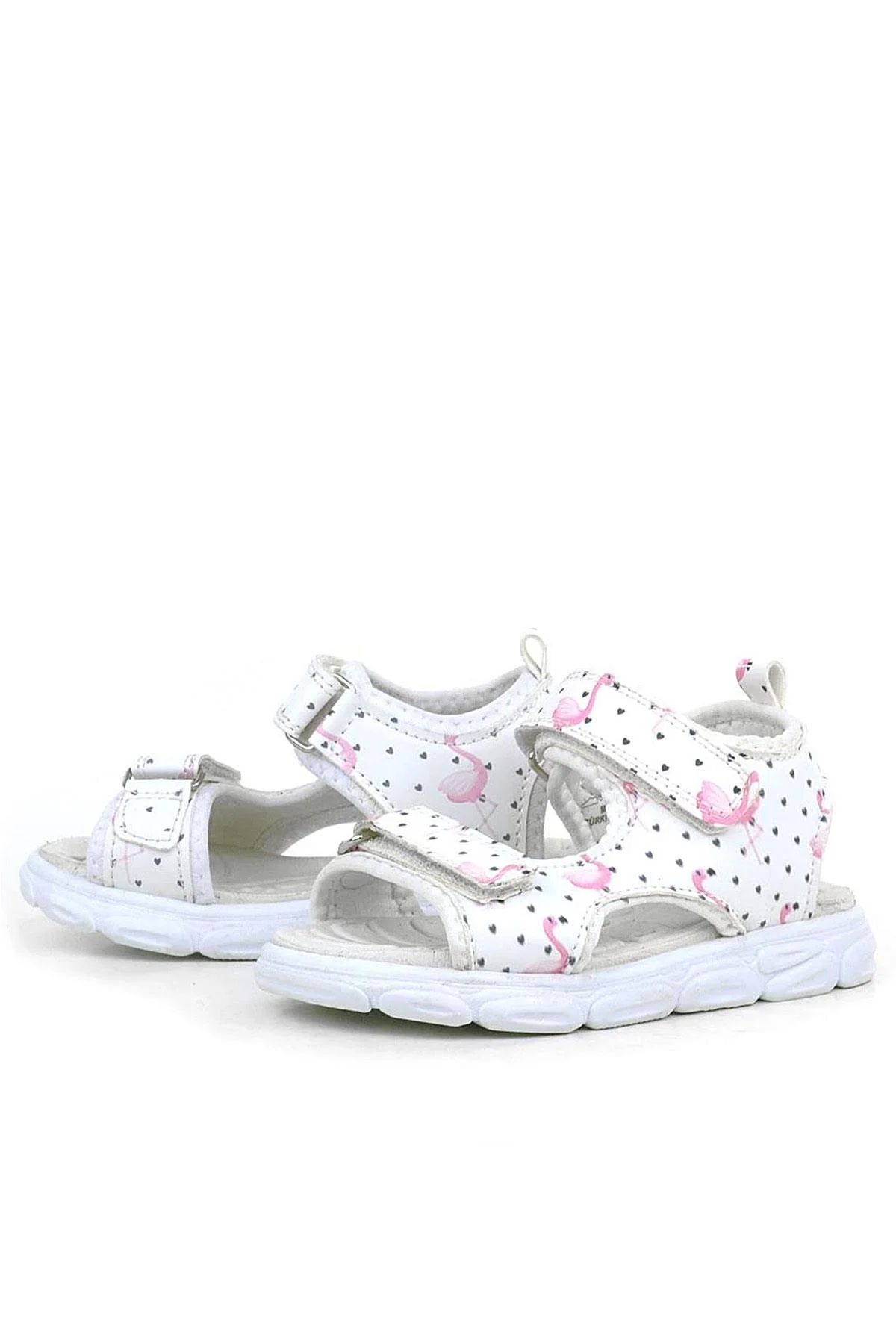 Rakerplus Beyaz Flamingo Cırtlı Bebek Sandalet Ayakkabı