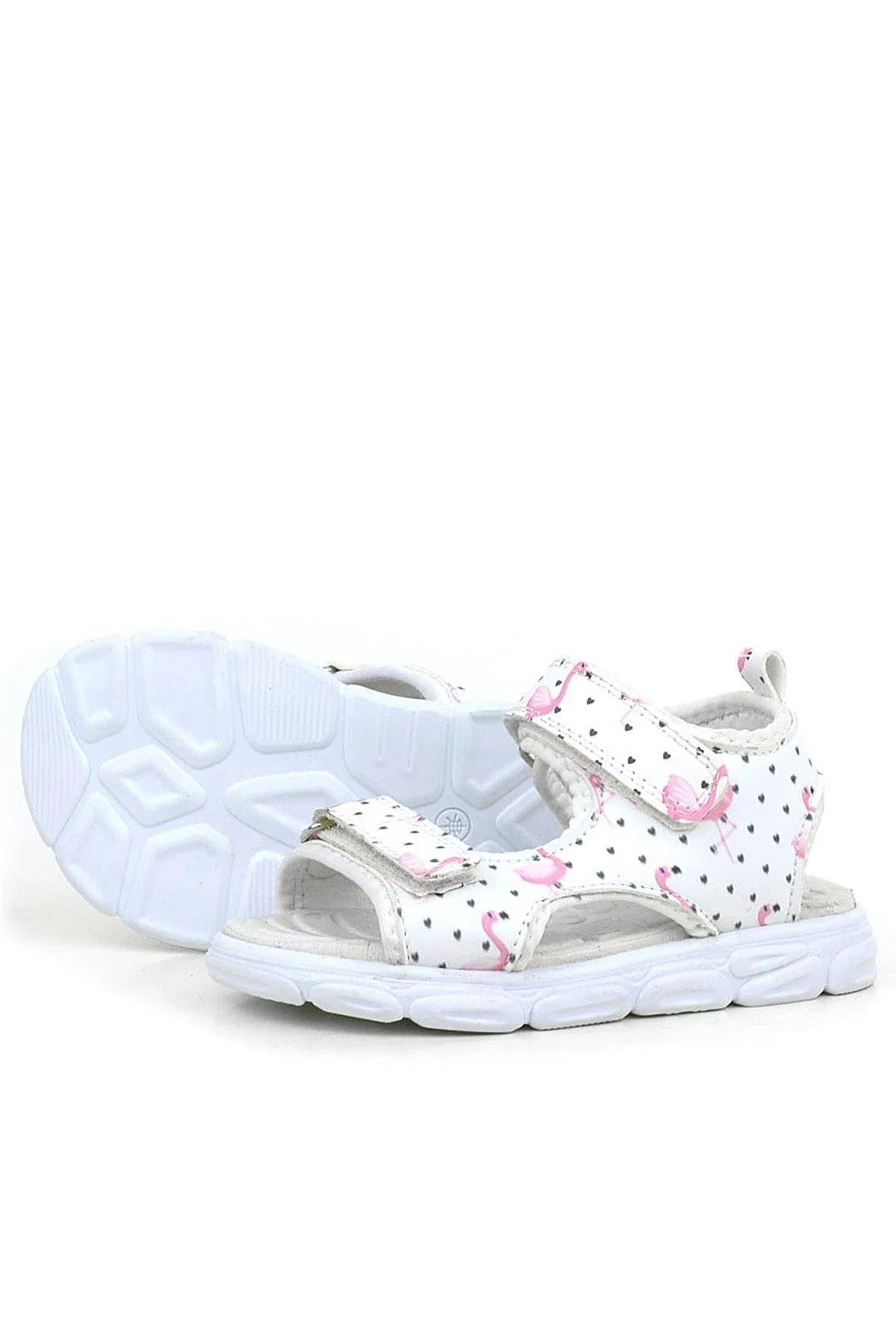 Rakerplus Beyaz Flamingo Cırtlı Bebek Sandalet Ayakkabı