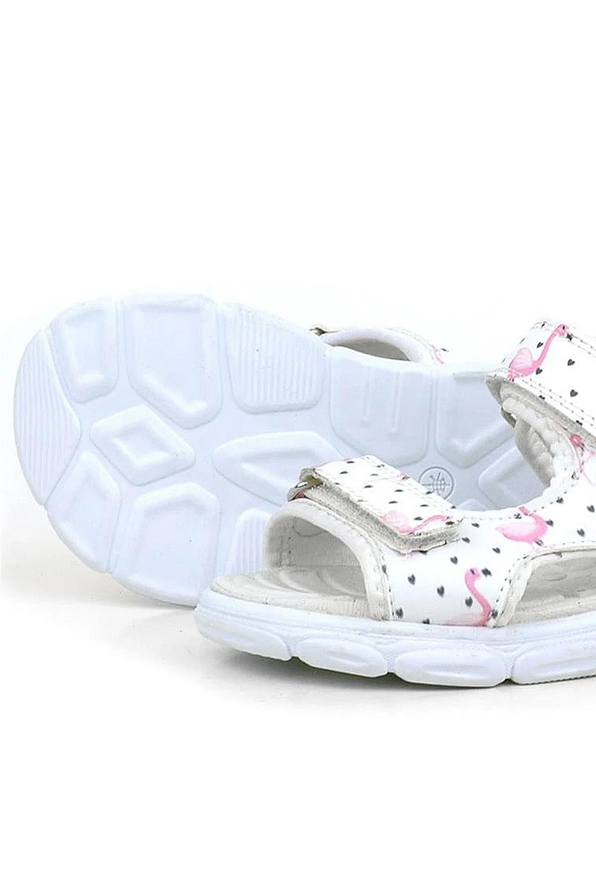 Rakerplus Beyaz Flamingo Cırtlı Bebek Sandalet Ayakkabı