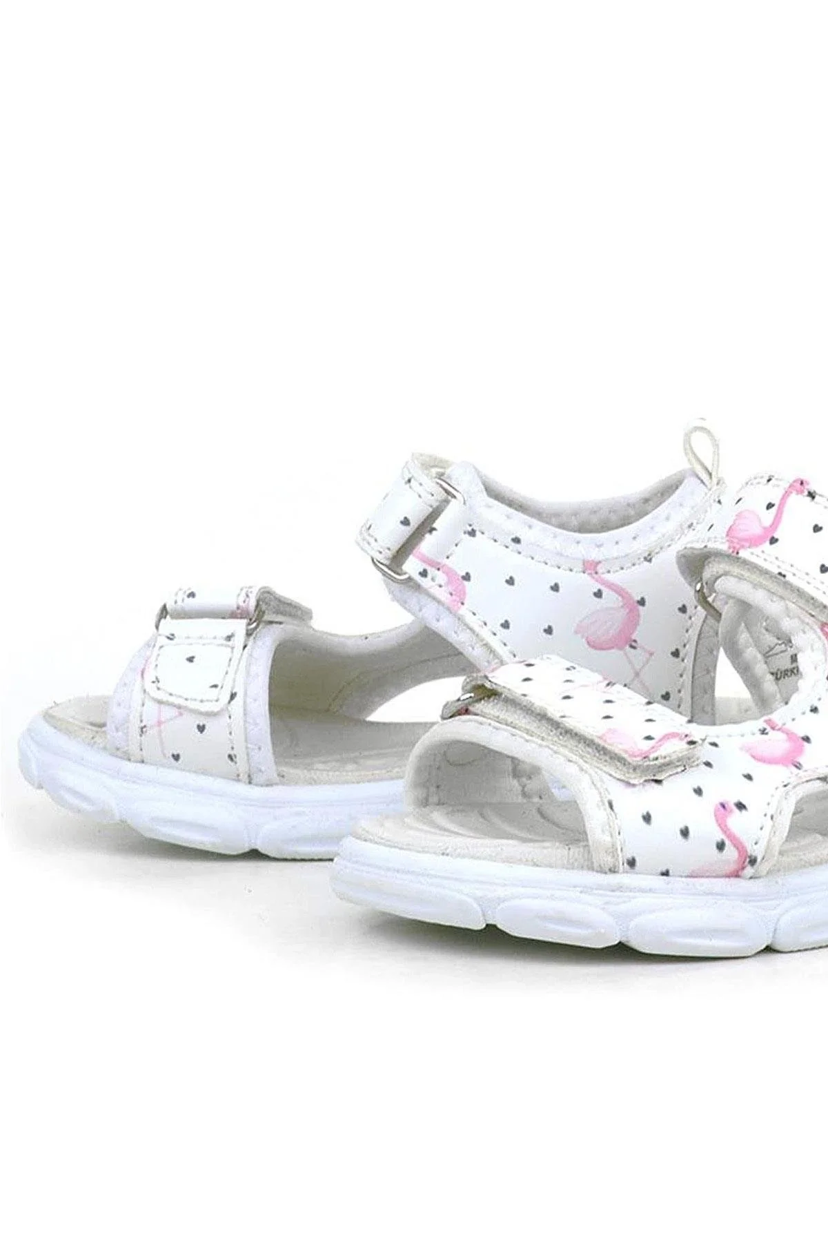 Rakerplus Beyaz Flamingo Cırtlı Bebek Sandalet Ayakkabı