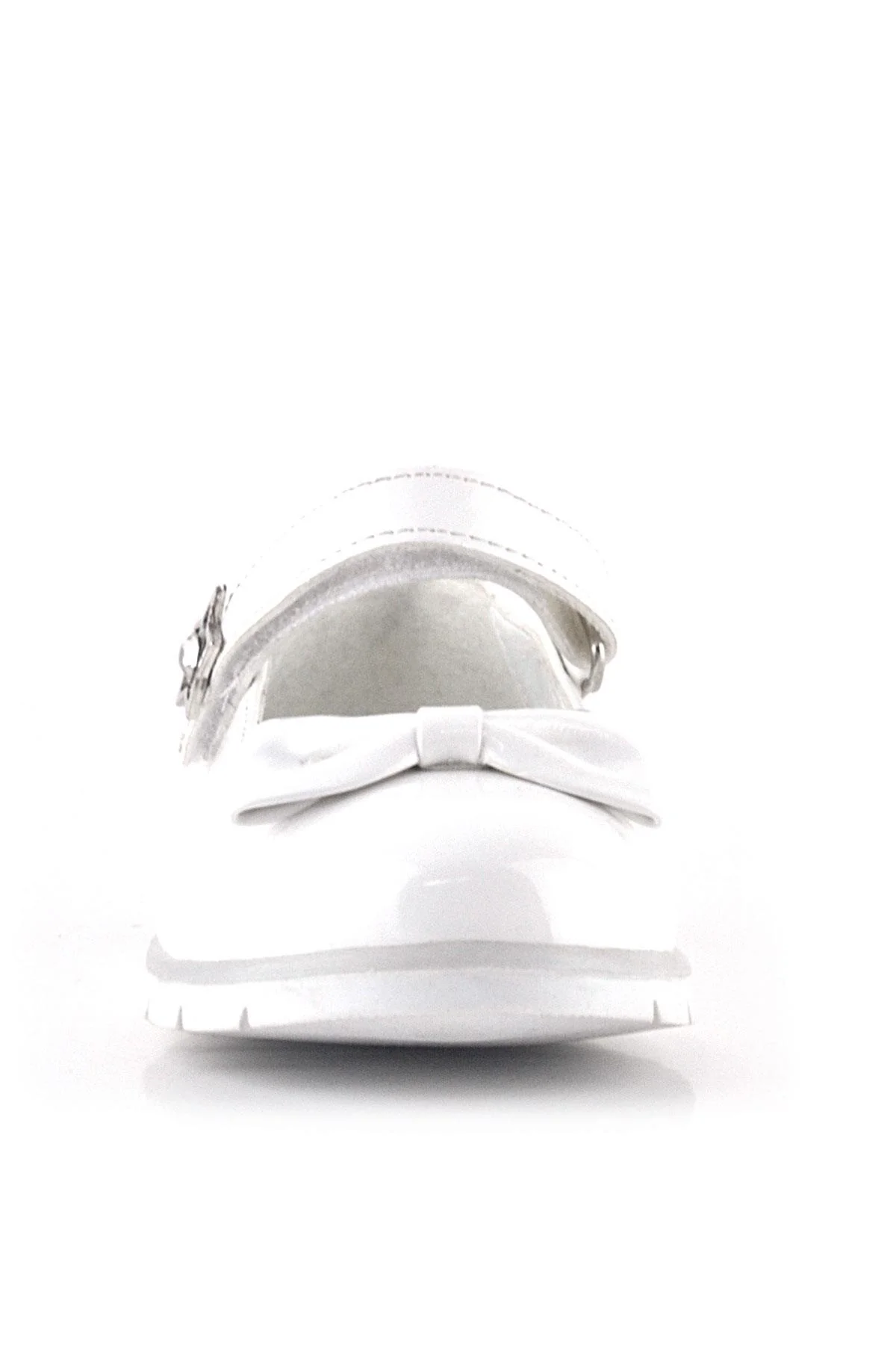 Rakerplus Beyaz Rugan Fiyonklu Yıldız Detaylı Cırtlı Kız Çocuk Babet