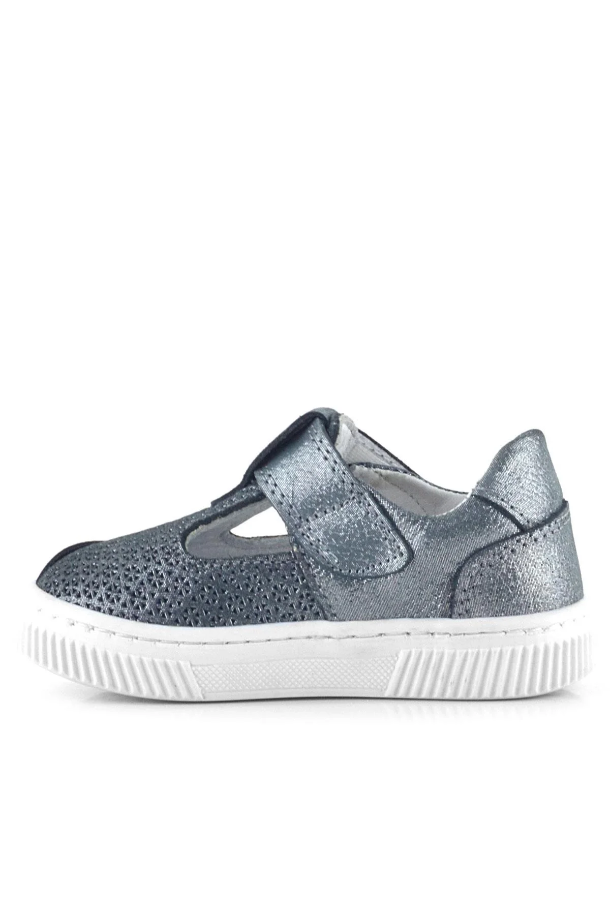 Rakerplus Bheem Hakiki Deri Gümüş Simli Cırtlı Yıldız Detaylı Bebek Sandalet