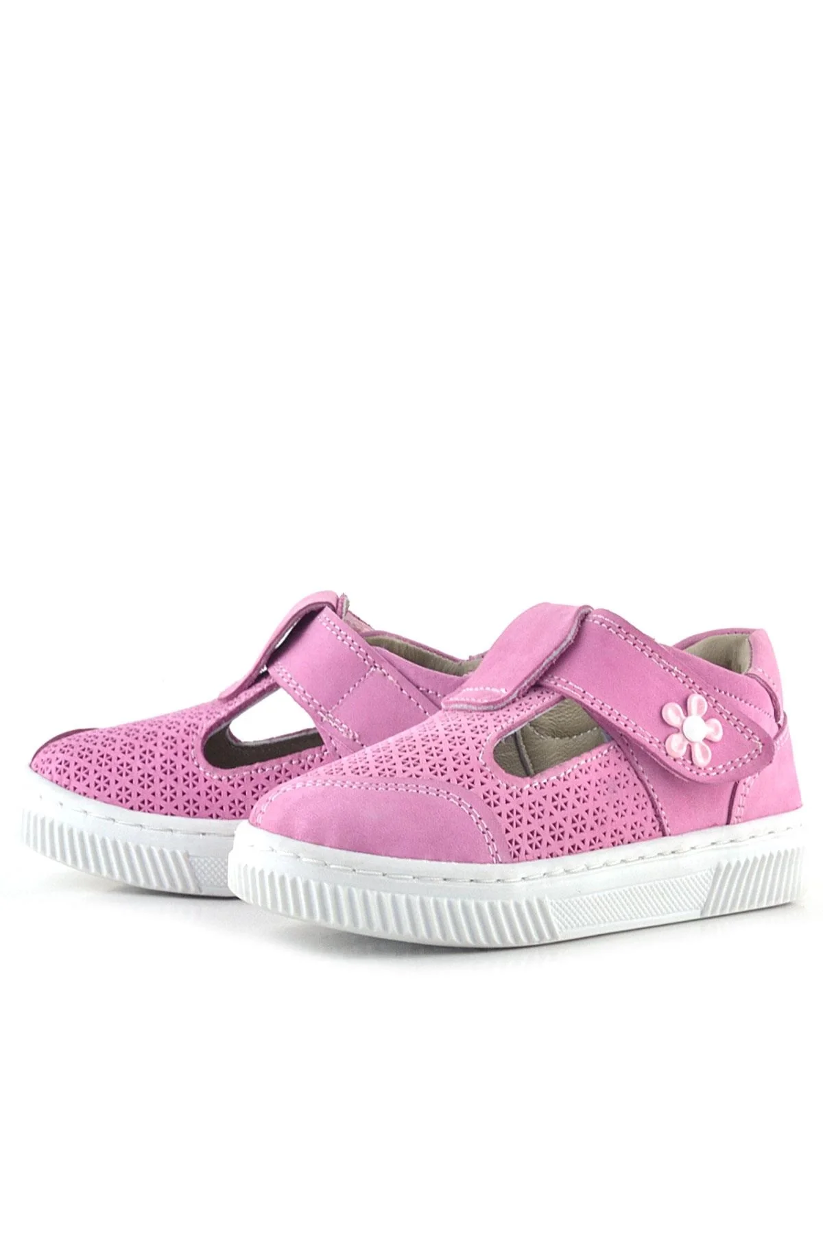 Rakerplus Bheem Hakiki Deri Pembe Cırtlı Çiçek Detaylı Bebek Sandalet