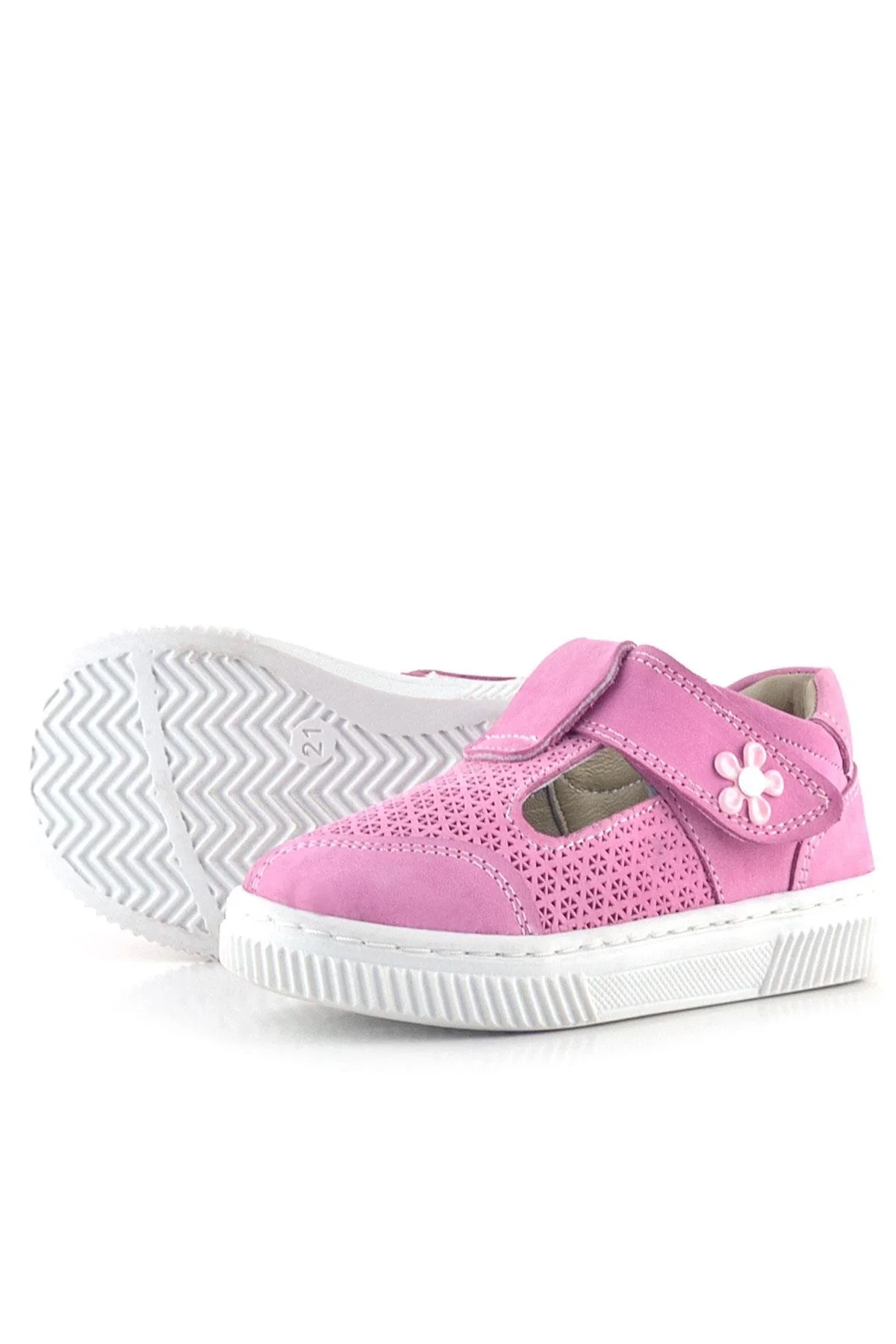 Rakerplus Bheem Hakiki Deri Pembe Cırtlı Çiçek Detaylı Bebek Sandalet