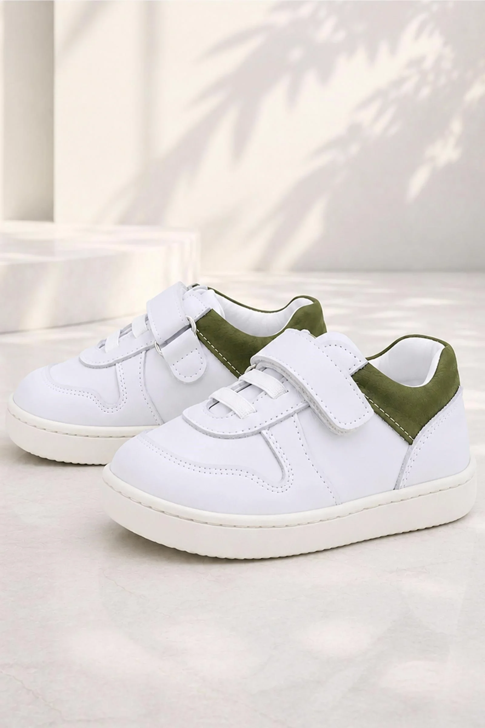 Rakerplus Bob Beyaz Nubuk Haki Hakiki Deri Bebek Sneaker Ayakkabı