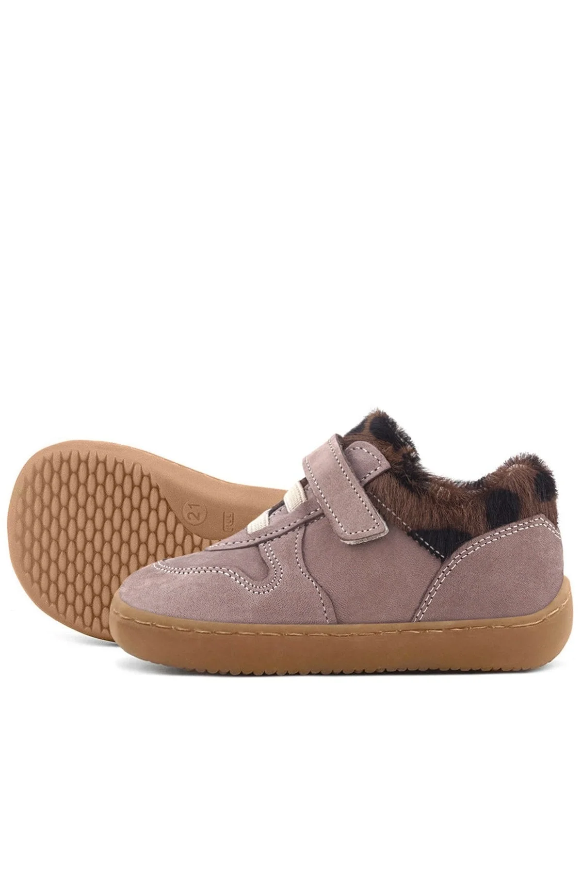 Rakerplus Bob Hakiki Deri Açık Kahve Desenli Barefoot Cırtlı Lastikli Bebek Sneaker Ayakkabı