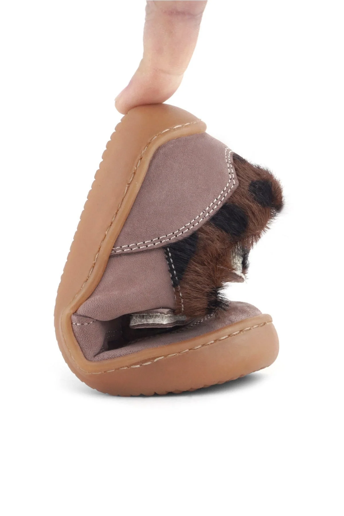 Rakerplus Bob Hakiki Deri Açık Kahve Desenli Barefoot Cırtlı Lastikli Bebek Sneaker Ayakkabı