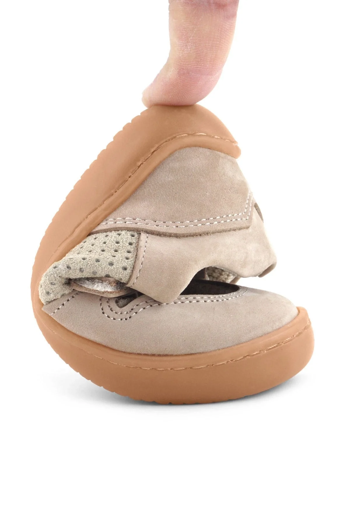 Rakerplus Bob Hakiki Deri Bej Barefoot Cırtlı Lastikli Bebek Sneaker Ayakkabı