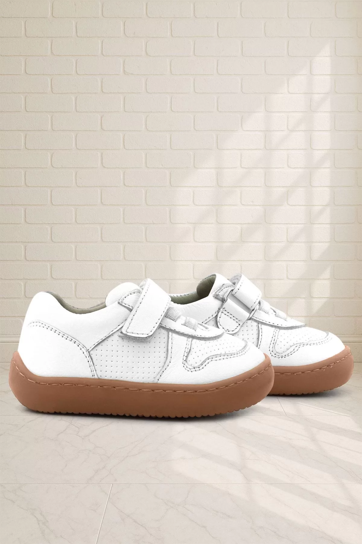 Rakerplus Bob Hakiki Deri Beyaz Barefoot Cırtlı Lastikli Bebek Sneaker Ayakkabı