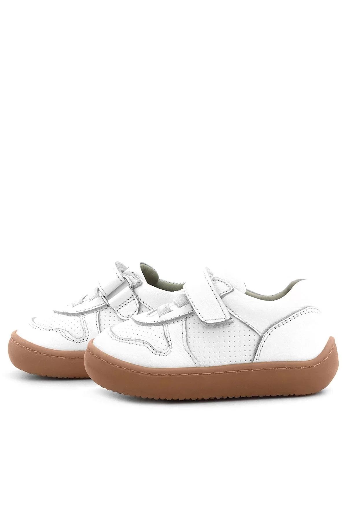 Rakerplus Bob Hakiki Deri Beyaz Barefoot Cırtlı Lastikli Bebek Sneaker Ayakkabı