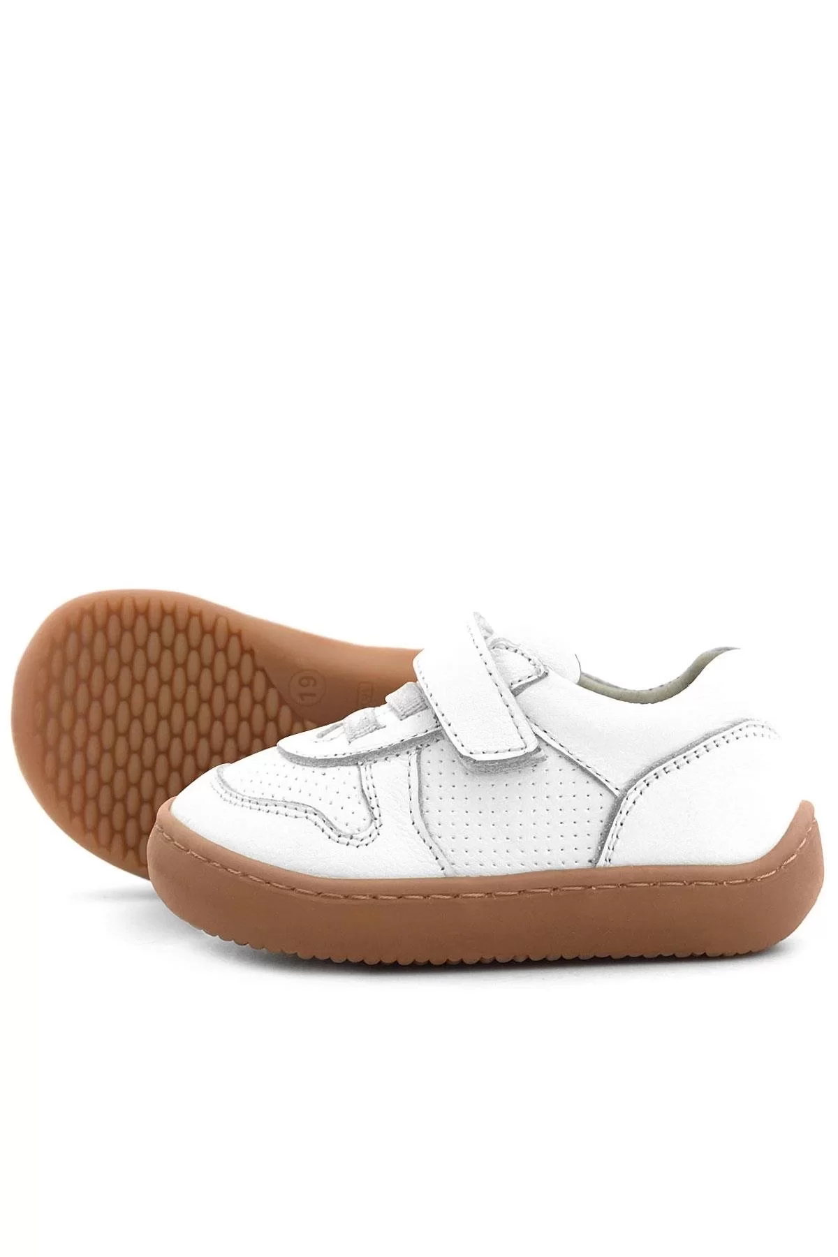 Rakerplus Bob Hakiki Deri Beyaz Barefoot Cırtlı Lastikli Bebek Sneaker Ayakkabı